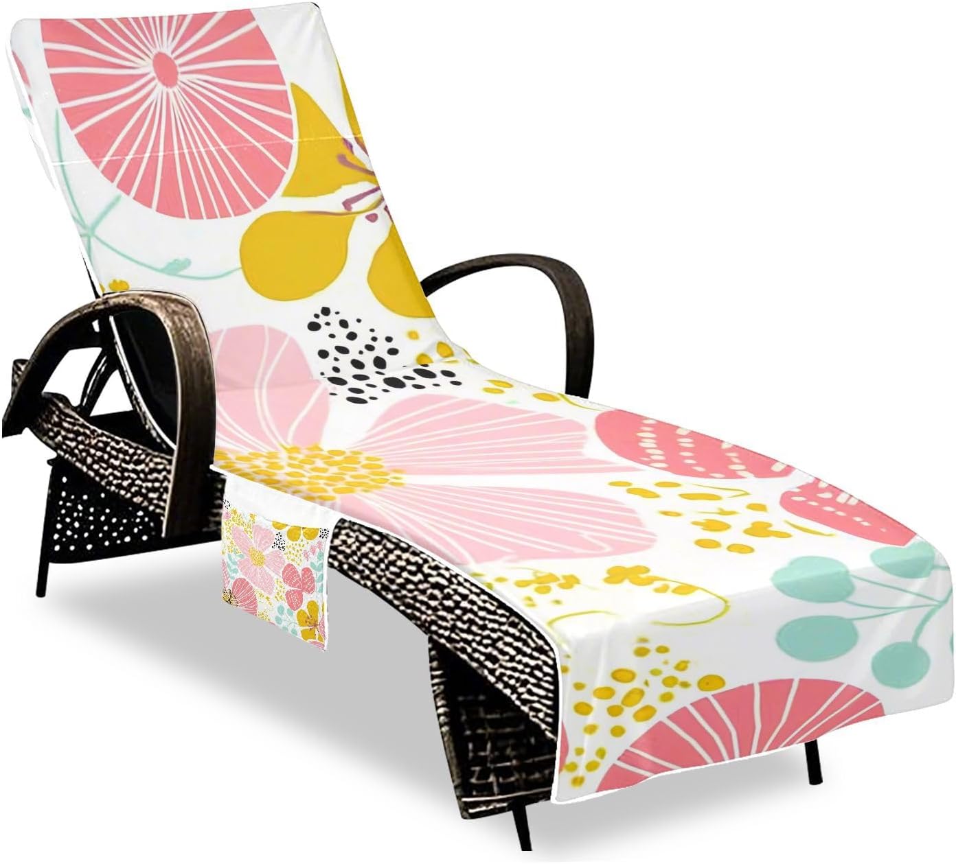 Fresh Spring Simple Colorful Flowers Patio Lounge Chair Covers Waterproof Patio Chaise Lounge Slipcover for Beach Garden Courtyard Trips, 85" X 30"