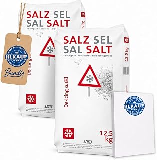 HLKauf Bundle Streusalz 25 kg – Auftausalz gegen Eis & Schnee – Hochwirksames Tausalz für Gehwege, Einfahrten & Höfe – Schnelle Eisauflösung im Winter & Notizblock
