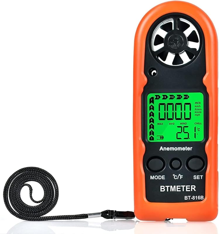 BTMETER Anemometer Handheld Wind Speed Meter BT-816B (Range: 0.2–67 MPH) | Mini Digital Air Flow Meter with Backlit LCD, Wind Chill, Temp, Max/Avg/Current Modes, Wind Gauge for Sailing Drone Golf HVAC