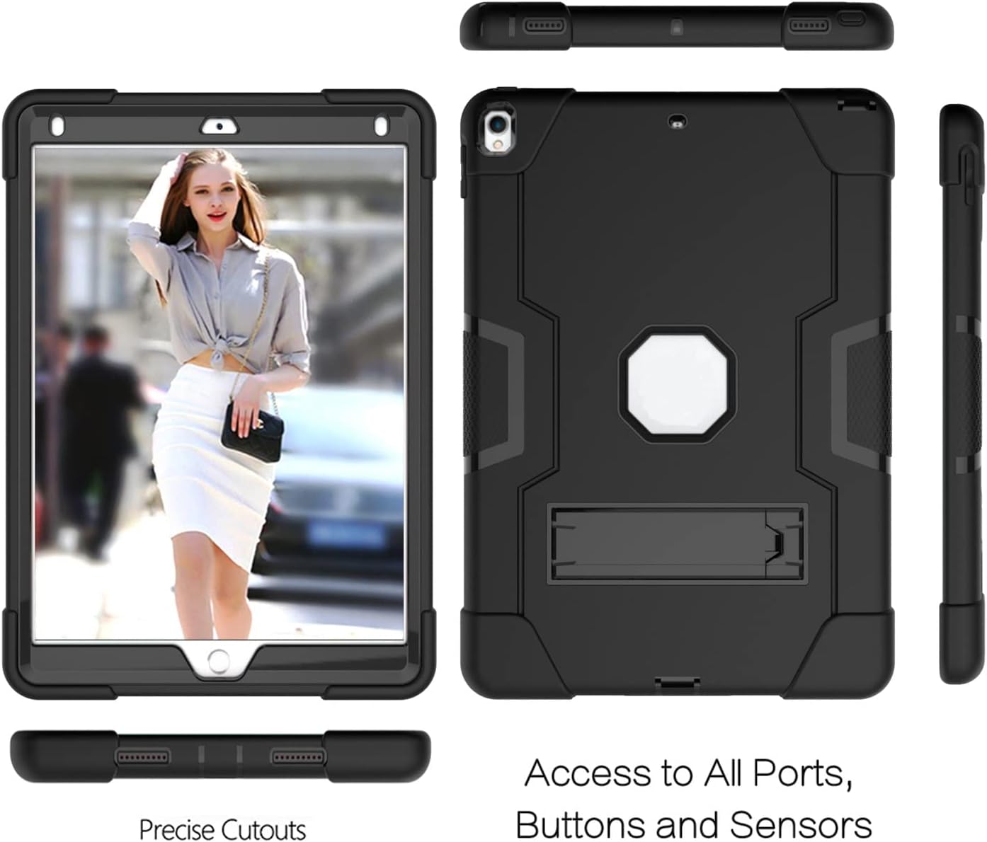 3 in 1 Hybrid Case for iPad Air 3 10.5" & iPad Pro 10.5" - Heavy Duty Rugged Stand, Shockproof, Anti-Slip & Scratch, Black/Black