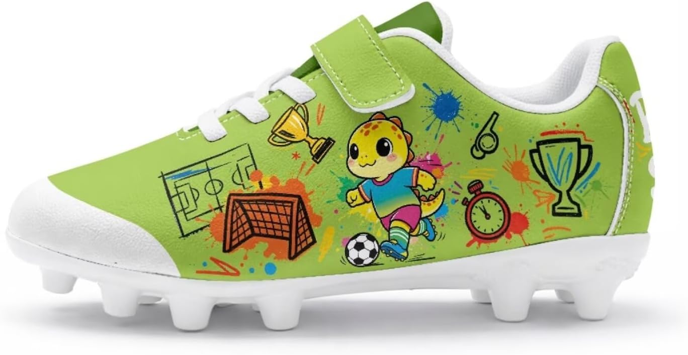 Green Dinosaur Kids Soccer Cleats for Boys Girls Athletic Outdoor Football Shoes Youth Running Soccer Shoes Size 1
