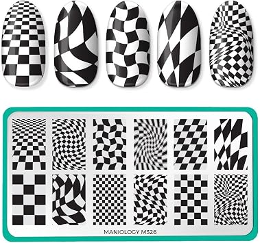 Maniology Checkmate Nail Stamping Plate | Chessboard-Inspired Designs, Checkered Patterns for DIY Manicures Reusable, Rectangular Stainless Steel Nail Art Template