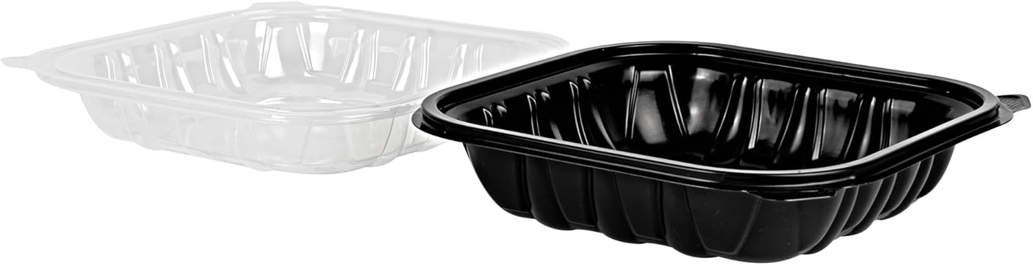 Thermo Tek 34 Ounce Clamshell Containers, 100 Disposable Take Out Boxes - Ventilated Lids, Microwavable, Black Plastic Meal Prep Containers, For Pastas, Salads, Or Sandwiches - Restaurantware