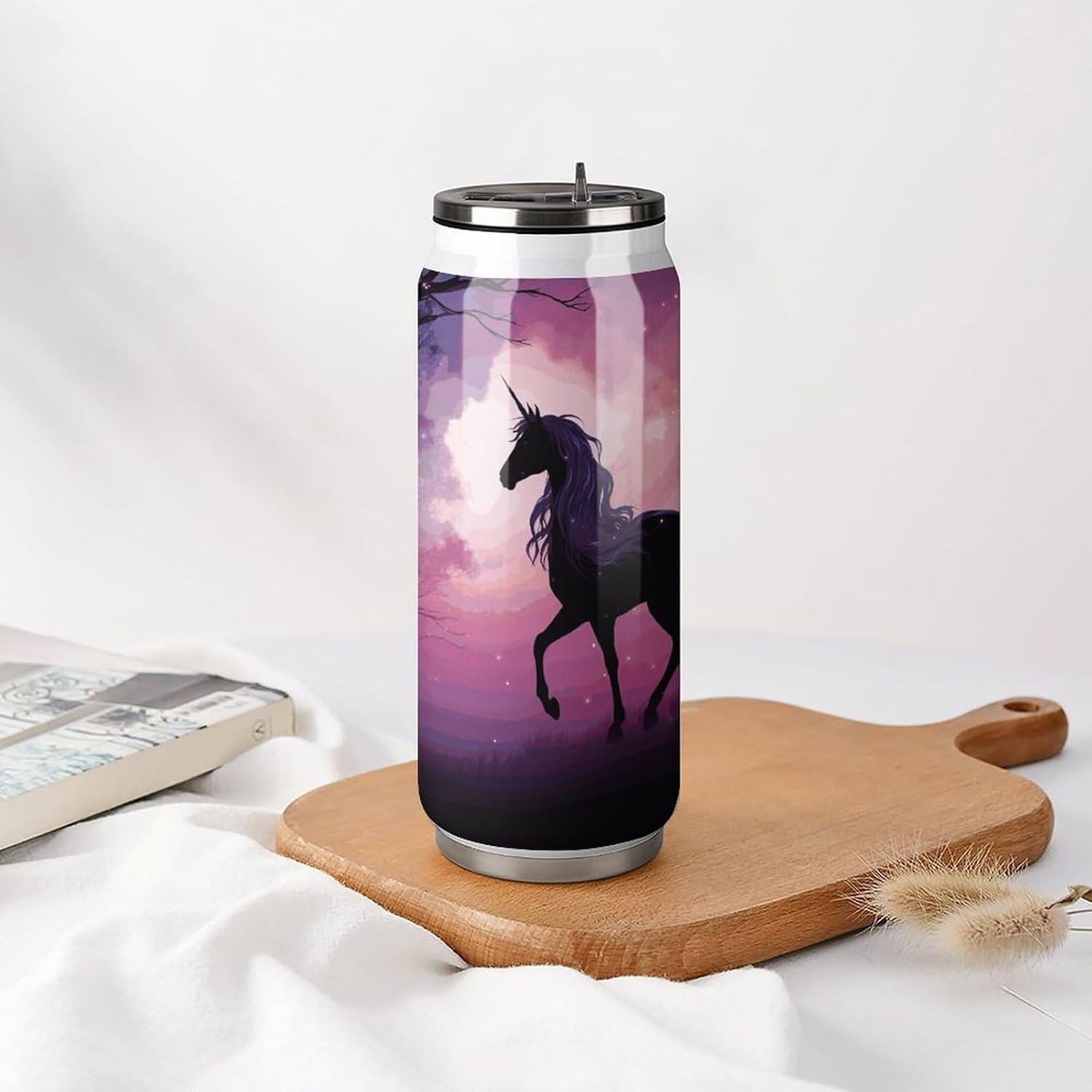 Stainless Steel Cups Fantasy Purple Horse Printed Coke Cup Stainless Steel Insulated Cups with Lid And Straw