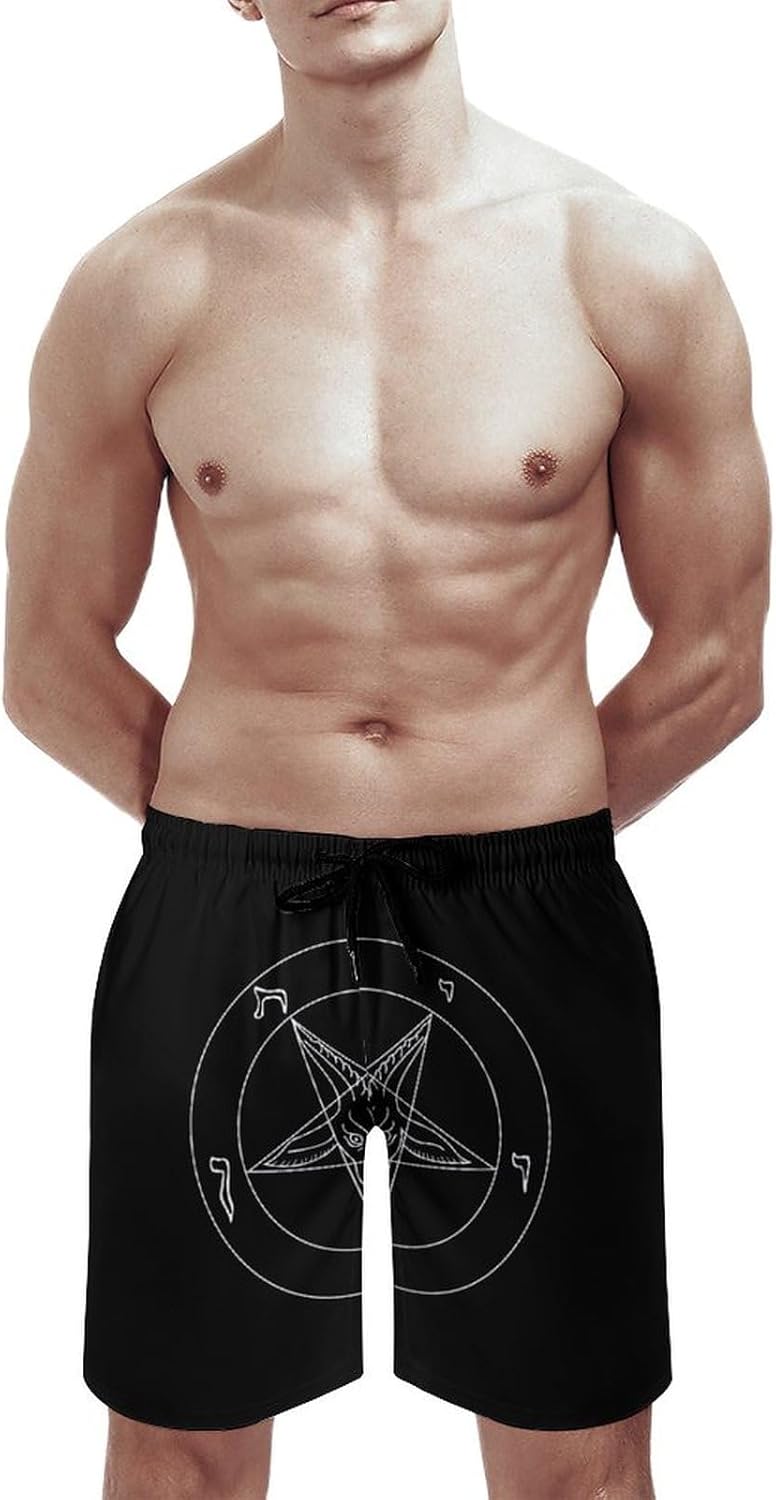 Sigil of Baphomet Casual Men's Swim Trunks Novelty Summer Beach Shorts Swimwear with Pocket