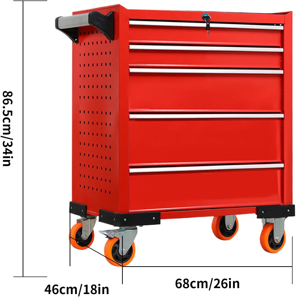 Rolling Tool Cabinet,5-Drawers Garage Tool Chest with Lock,Mobile Tool Storage Organizer for Warehouse Workshop