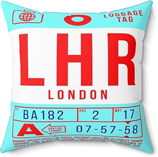 London Airport Tag Throw Pillow Case Cover Only - No Cushion - Retro Decor (16x16in)