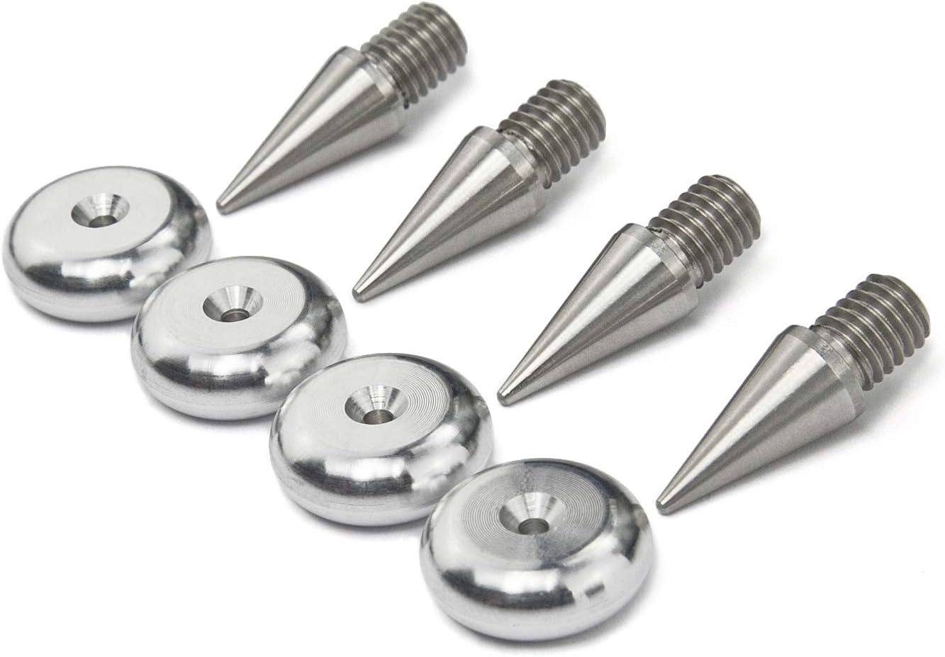 PrecisionGeek - 4x M8 Spikes Stainless Steel + 4x Aluminium pads 20mm dia ROUND
