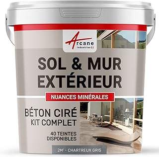 béton ciré extérieur, pour sol, mur, terrasse, escalier, enduit décoratif minéral, en kit - 2 m² (en 2 couches) Chartreux - Gris - ARCANE INDUSTRIES