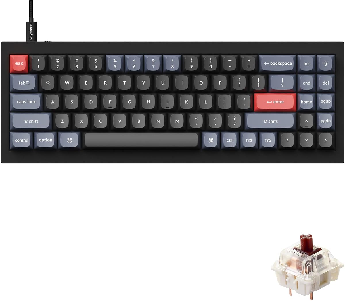 Keychron Q7 Teclado mecánico personalizado con cable, 70% de diseño QMK/VIA Macro programable con interruptor Gateron G Pro Brown intercambiable en caliente Doble junta compatible con Mac Windows Linux (negro)