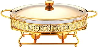 Stainless Steel Chafing Dish Full Size Buffet Chafer Set with Water Pan, Food Pan, Fuel Holder and Lid for Buffet, Weddings, Parties,Gold,