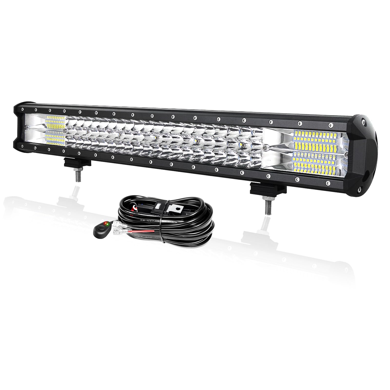 PICAA 23 pollici 324W Barra LED Fuoristrada con 12V Cablaggio Kit, Tripla Rows Barra Luce di Lavoro Led, Barra Luminosa a Led 6000K Bianca per 4x4 Auto Camion SUV ATV