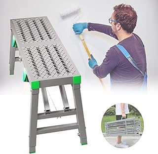 Folding Scaffolding Portable Steel Steel Work Platform Welding Scaffold Tower Ladder Stool Bench for Washing Vehicles, Cleaning Windows, Decorating, 880 Lbs Maximum Load,B-180×30cm (A 180×30cm)