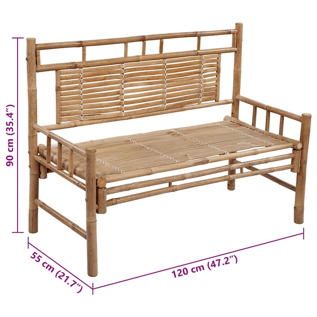 Ławka ogrodowa z nakładką, 120 cm, bambusowa, odporna na warunki atmosferyczne, ławka do siedzenia, do ogrodu, na taras, balkon, werandę, wytrzymała, stabilna dwuosobowa ławka do siedzenia z