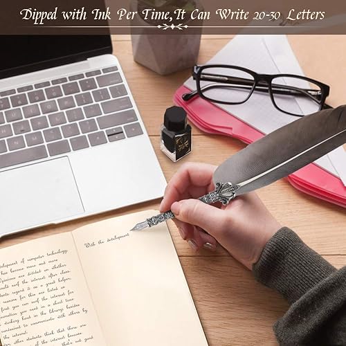 Miniatura 4 de Juego de bolígrafos de caligrafía antigua hechos a mano para escritura en inglés, regalo de papelería ejecutiva vintage con 1 botella de tinta