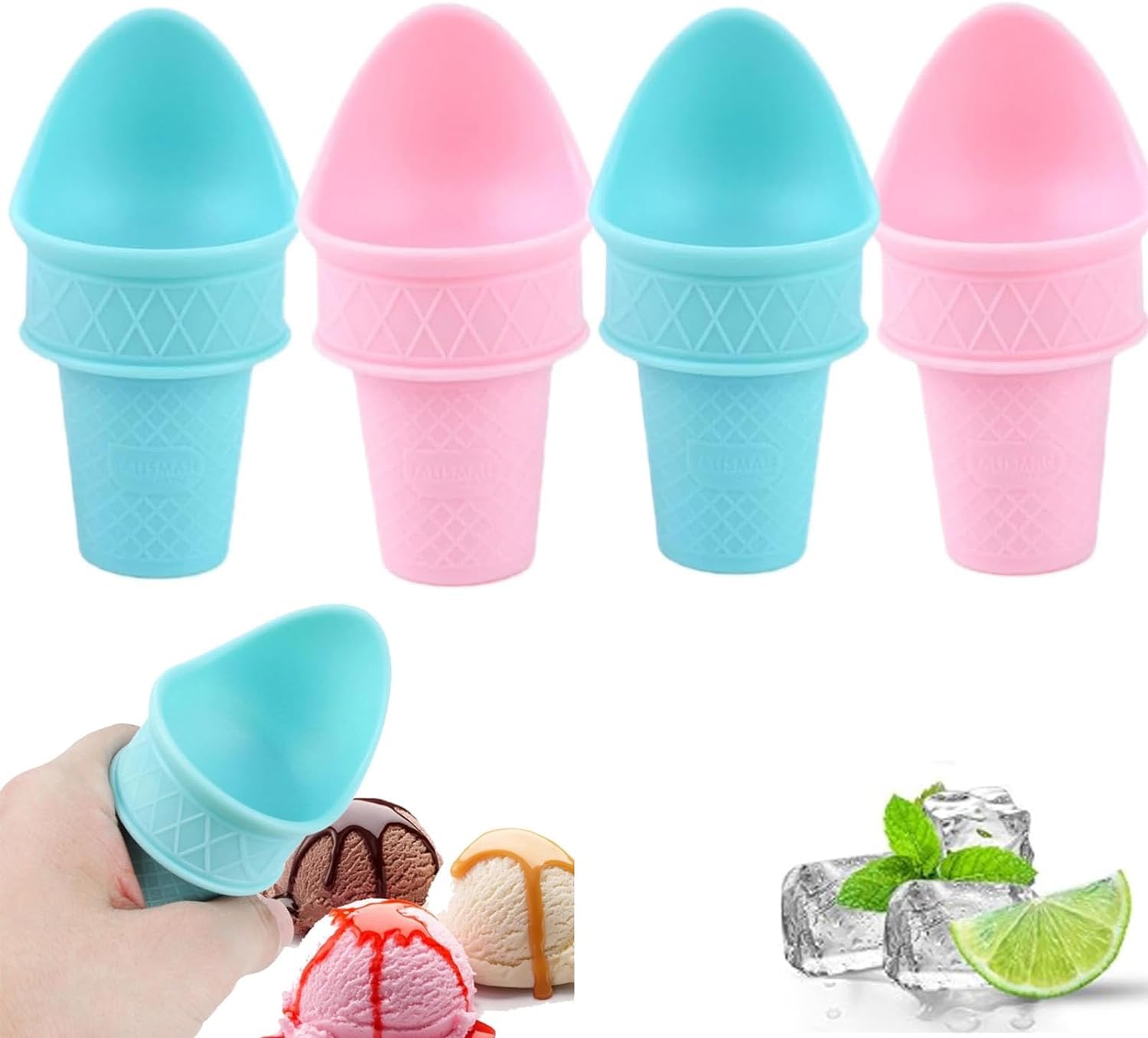 Giurui Porta cono gelato in plastica, per gelato e neve, per gelato, gelato, neve, cucchiaio in plastica per alimenti, per feste di compleanno e matrimoni (4 pezzi