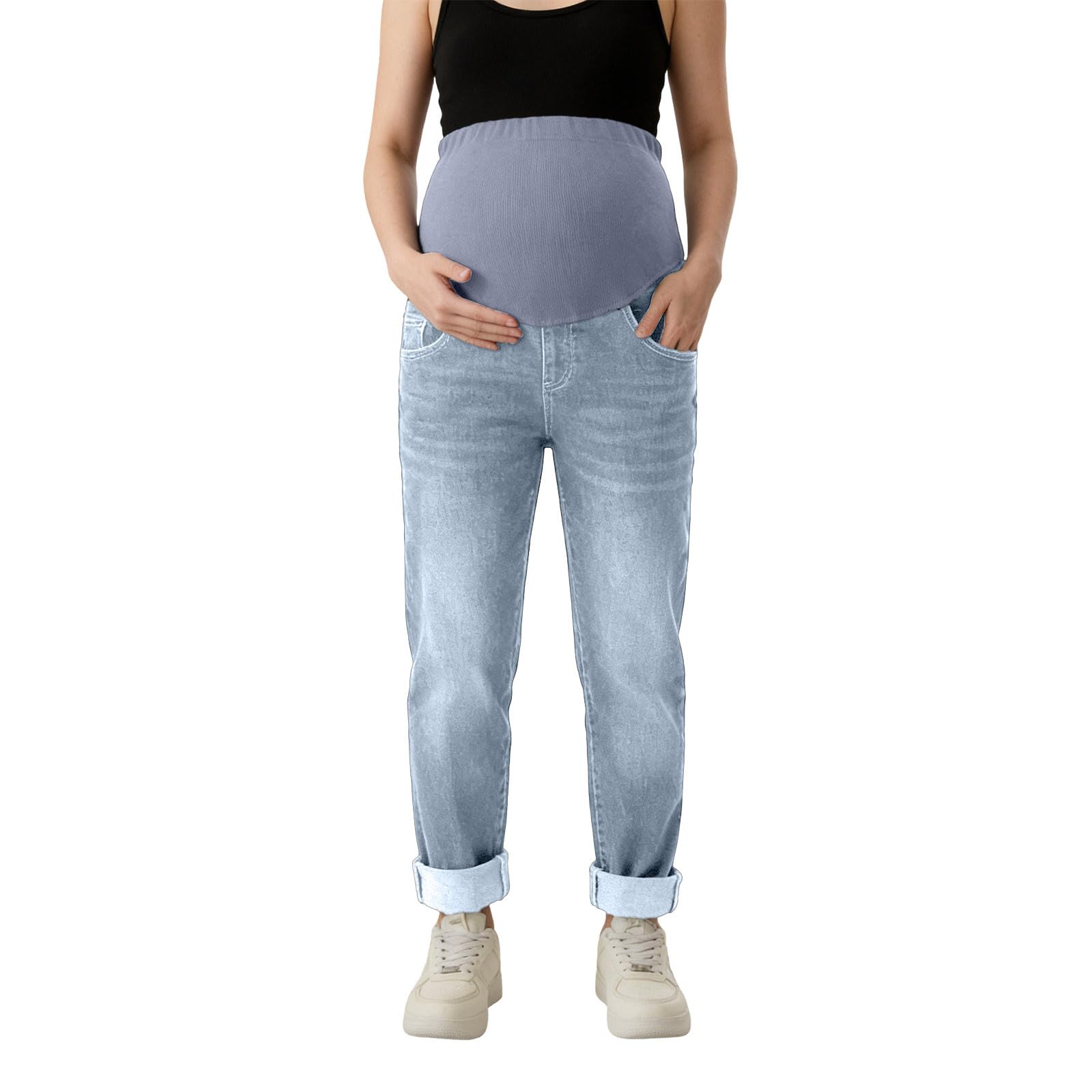 Generisch Culotte de grossesse extensible à taille haute pour femme enceinte et sport douce et respirante avec poche kangourou
