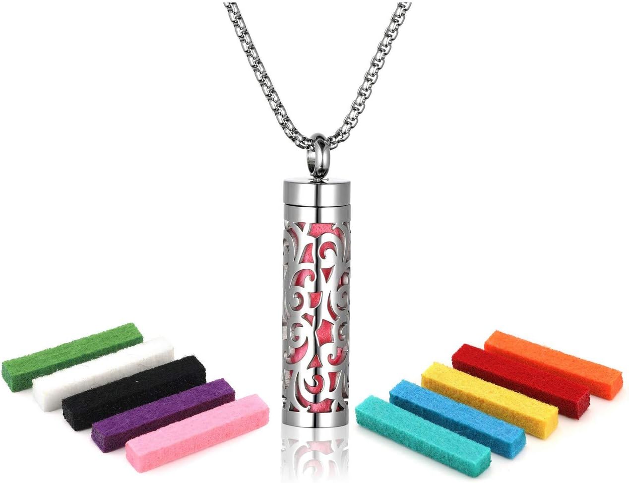 Zysta Aromatherapy Jewellery Women's Men's Perfume Hollow Locket Cage Pendant Floating Charm Aroma Locket Essential Oil Diffuser Necklace with 10 Pads (Hollow Funnel Wind)