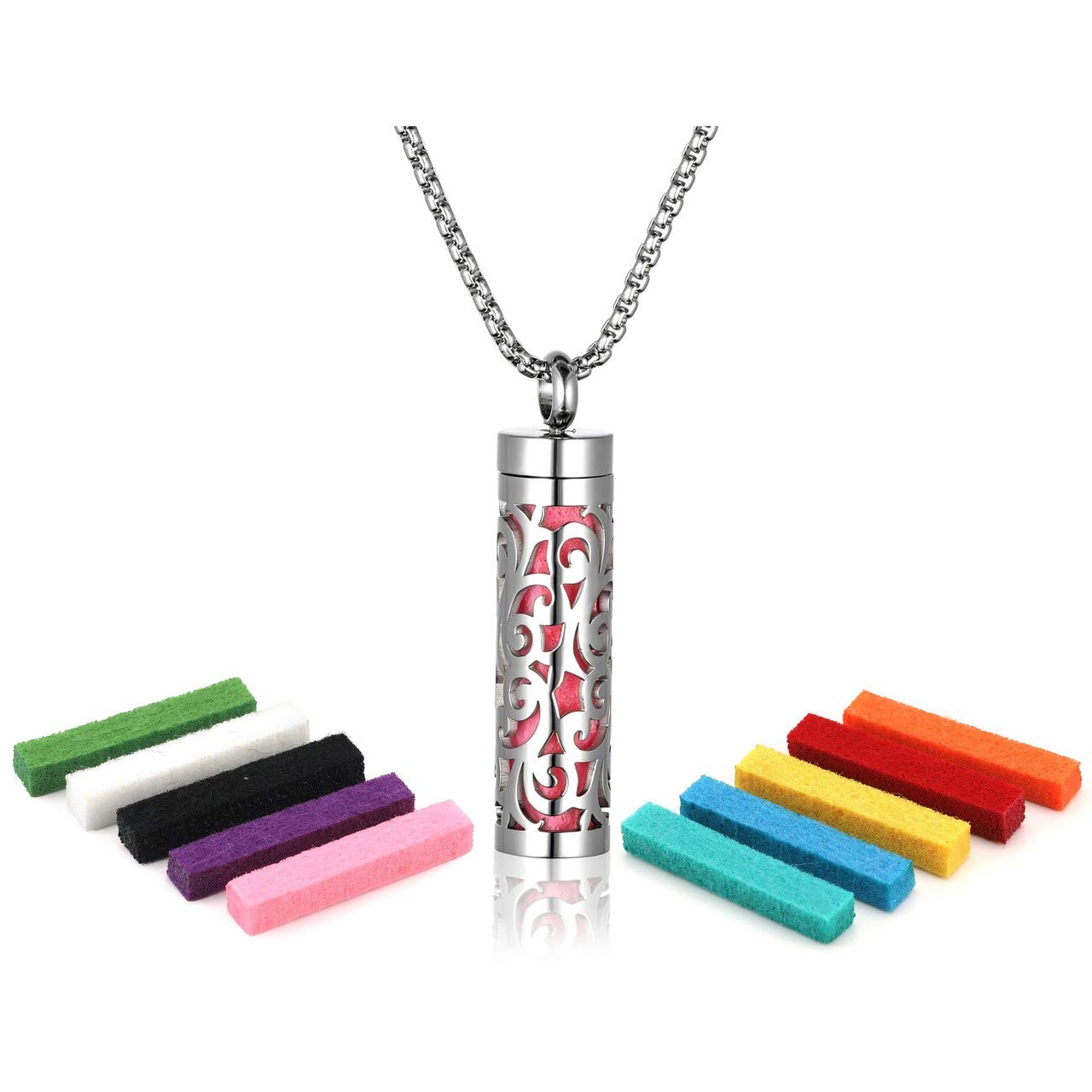 Zysta Aromatherapy Jewellery Women's Men's Perfume Hollow Locket Cage Pendant Floating Charm Aroma Locket Essential Oil Diffuser Necklace with 10 Pads (Hollow Funnel Wind)