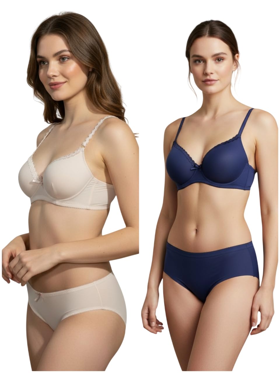 STYLIE-LIN Lycra Silk Bra and Panty Set – Seamless T-Shirt Bra with Matching Mid-Rise Panty – Smooth, Stretchable Lingerie Set for Everyday Comfort & Style (Navy Blue/Skin)-picture-20