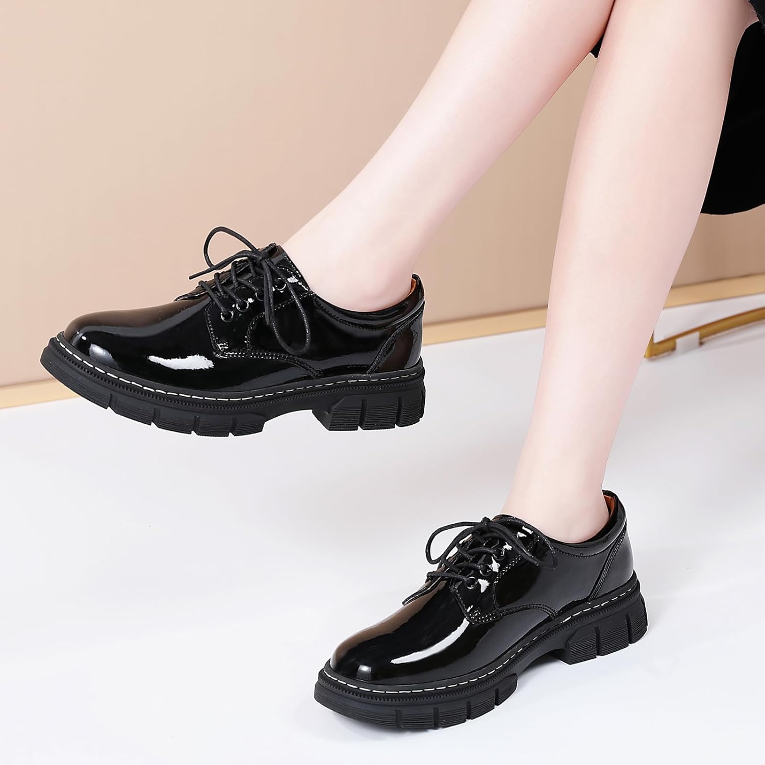Womens Oxford Shoes Platform Classic Leather Non Slip Dressy Shoes Chunky Comfortable Business Shoes for Work Casual Office - Image 6