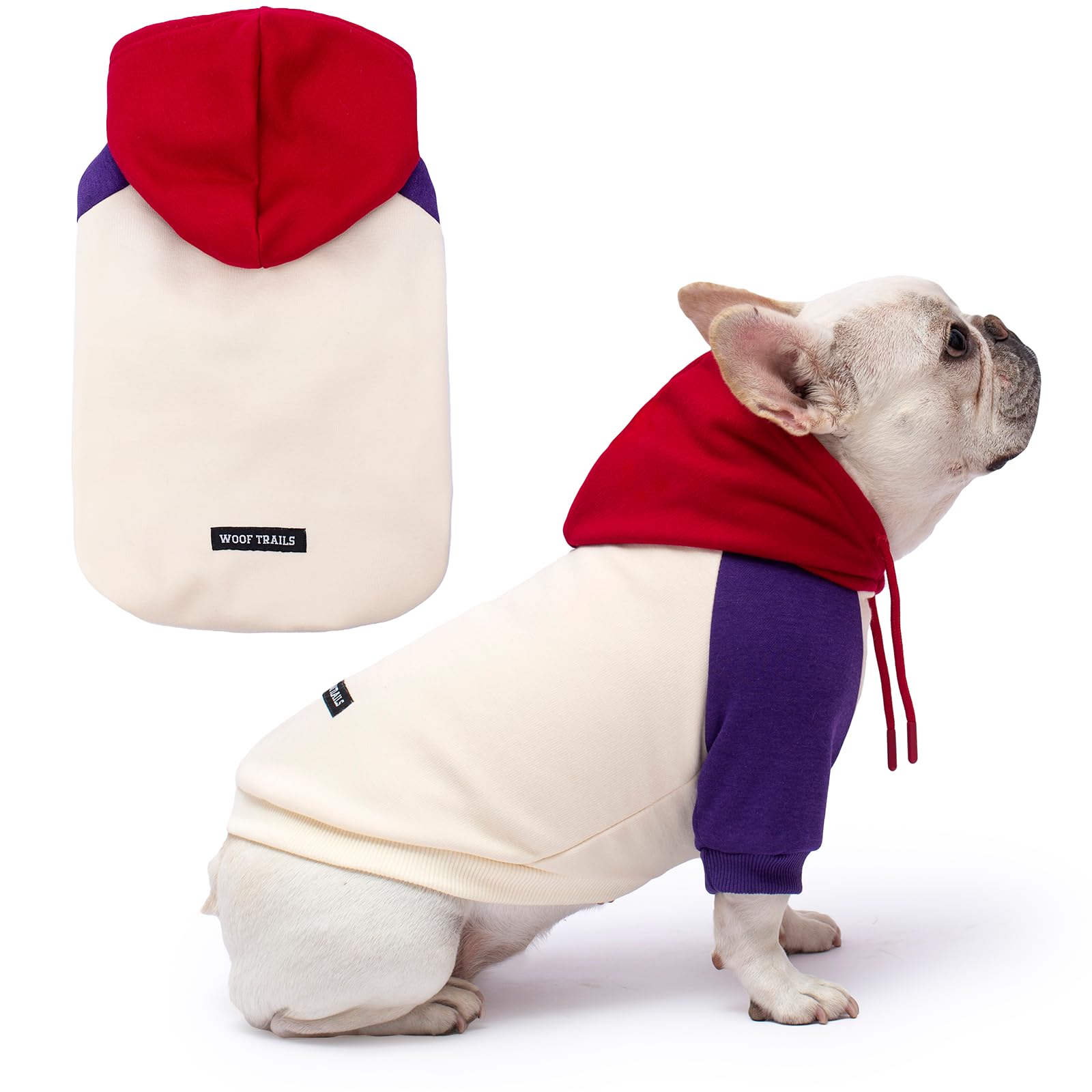 Woof Trails Color Block Dog Hoodie Dog Clothes Extra Warm Fleece Lining Stretchy Fit for Small Medium Large Dogs (Purple Cream, Small)