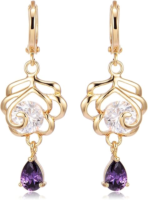 YAZILIND Fashion Hollow Flower Shape Inlaid Cubic Zirconia Pendant Hoop Earrings Jewelry for Women Girl