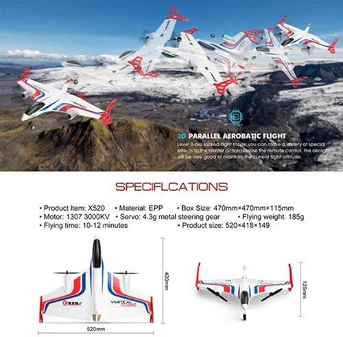 Miniatura 5 de Wltoys XK X520 RC Avión 6CH 3D6G sin escobillas Vertical Dake-Off and Landing Stunt Foam Avión Juguetes