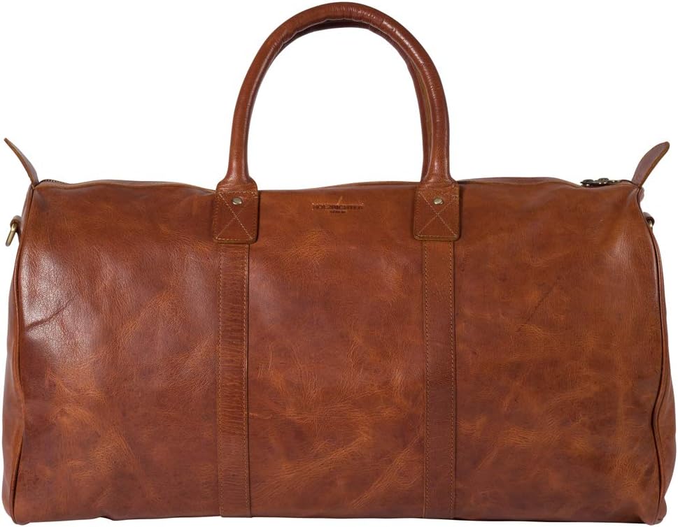 HOLZRICHTER Berlin - Leather Weekender for Men No 17-1 Travel Bag 30 x 60 x 28 cm Handmade Genuine Leather Shoulder Bag with Shoulder Strap Cognac Brown