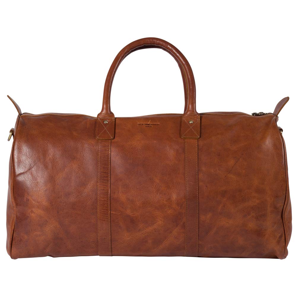 HOLZRICHTER Berlin - Weekender aus Leder für Herren (No 17-1), Reisetasche 30x60x28 cm, Handgefertigte Echtleder Umhängetasche mit Schultergurt, Cognac-Braun