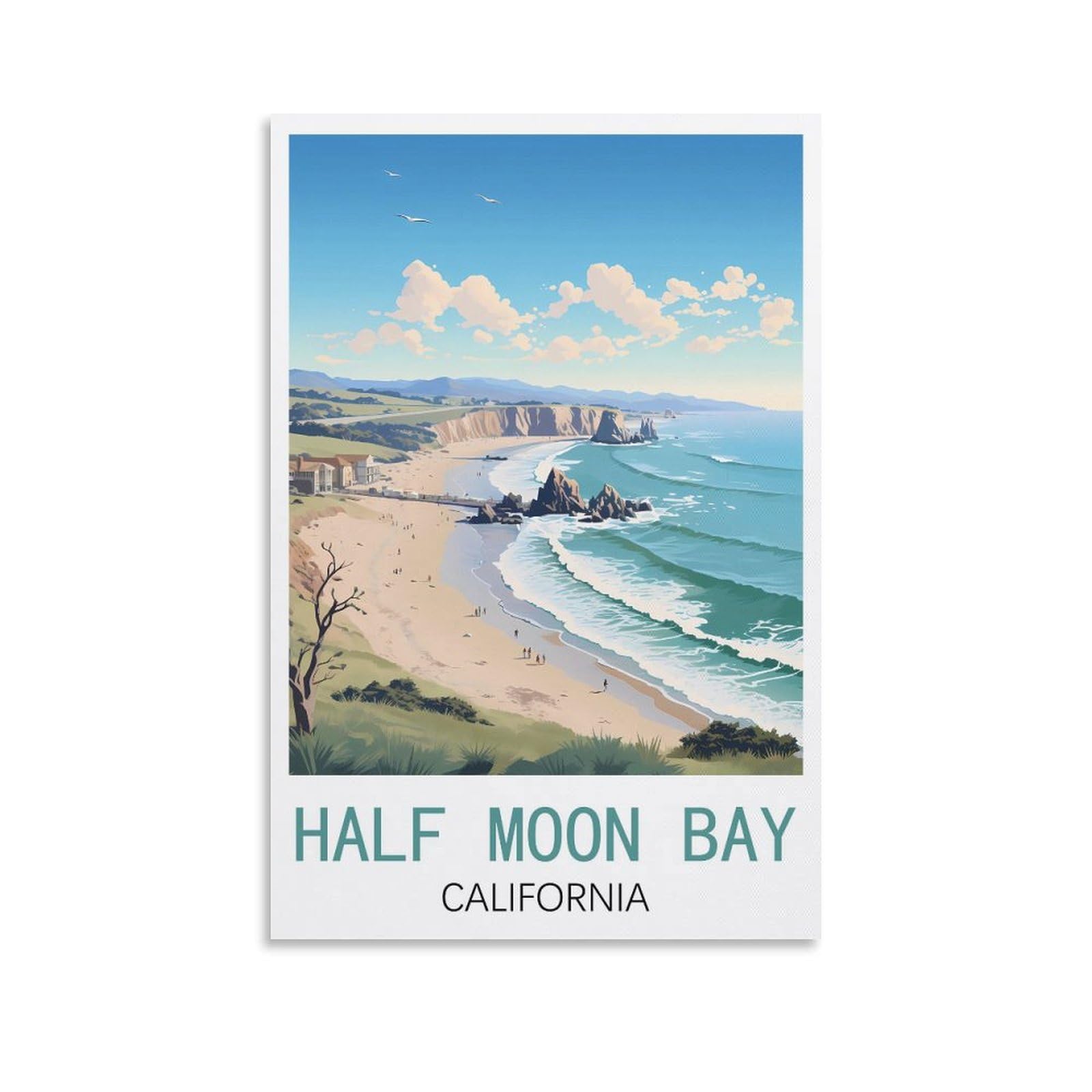 EZMLFA 5D Diamond Art Kits for Beginner,Half Moon Bay California Crystal Rhinestone Embroidery Craft Kits for Home Wall Decor Gifts, 40x40cm