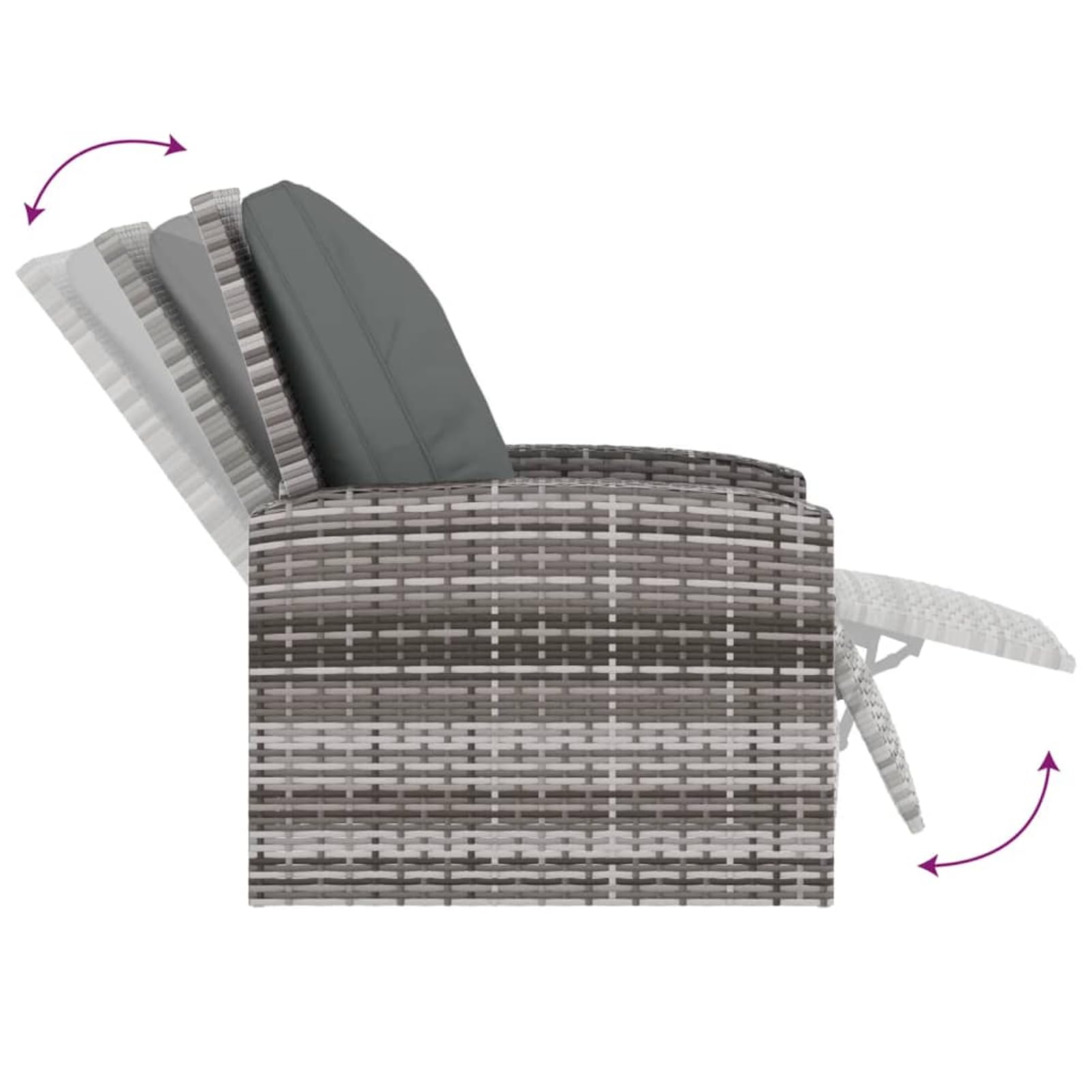 Homgoday Poltrona reclinabile da giardino con cuscini in rattan sintetico grigio, sedie da giardino poltrona da esterno terrazza balcone patio poltrona seduta mobili mobili casa sala da pranzo