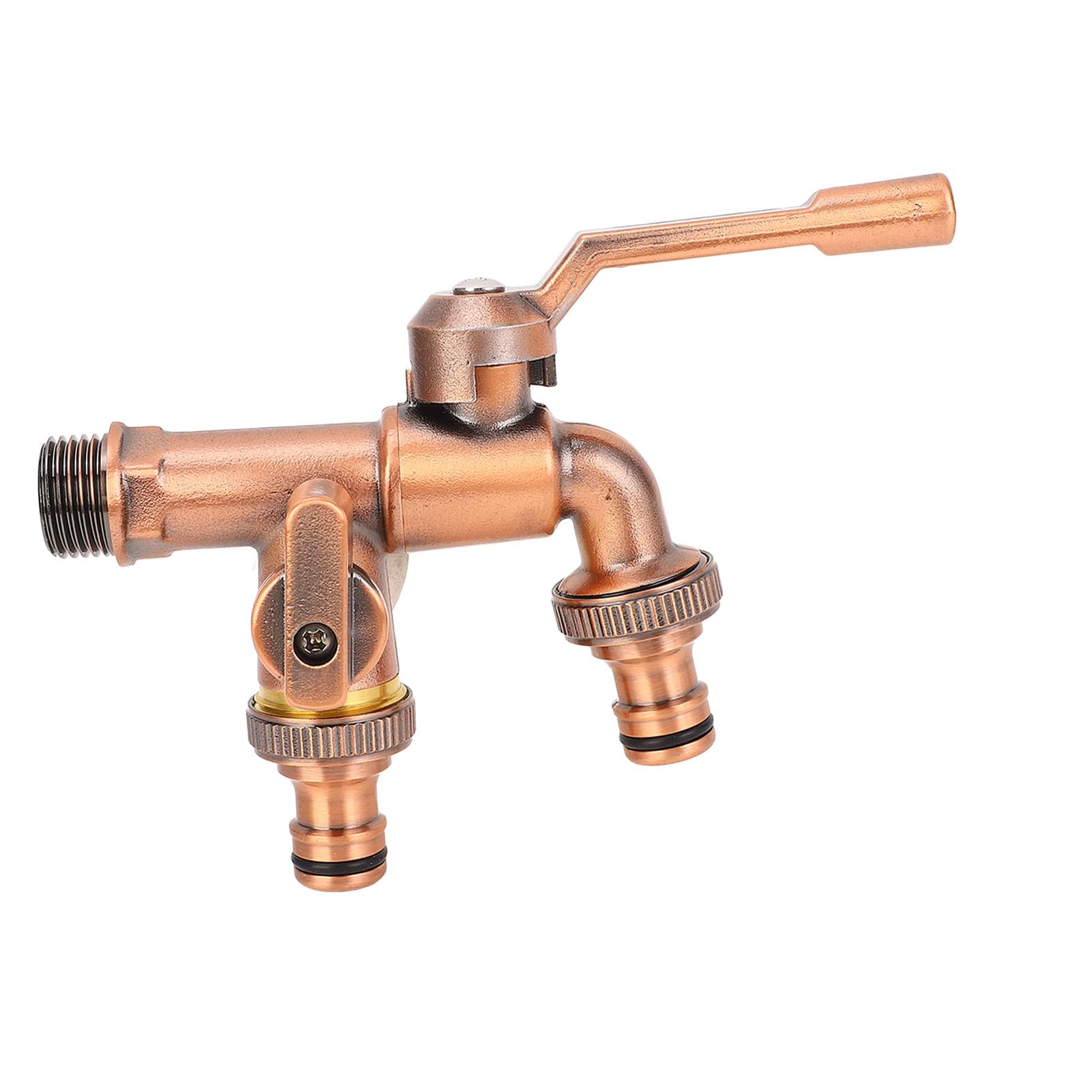 Robinet double en laiton de 3/4" avec distributeur de tuyau d'arrosage à 2 voies, double sorties de 25 mm, robinet de jardin extérieur