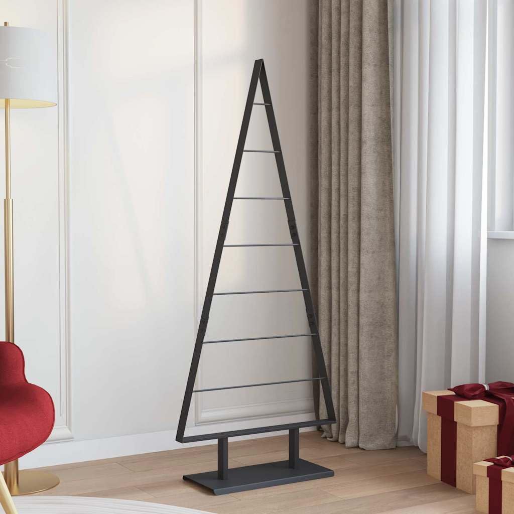 Árbol de Navidad de metal con soporte, árbol de acero de 150 cm de alto, negro mate, diseño moderno para interior y exterior protegido, duradero y fácil de limpiar