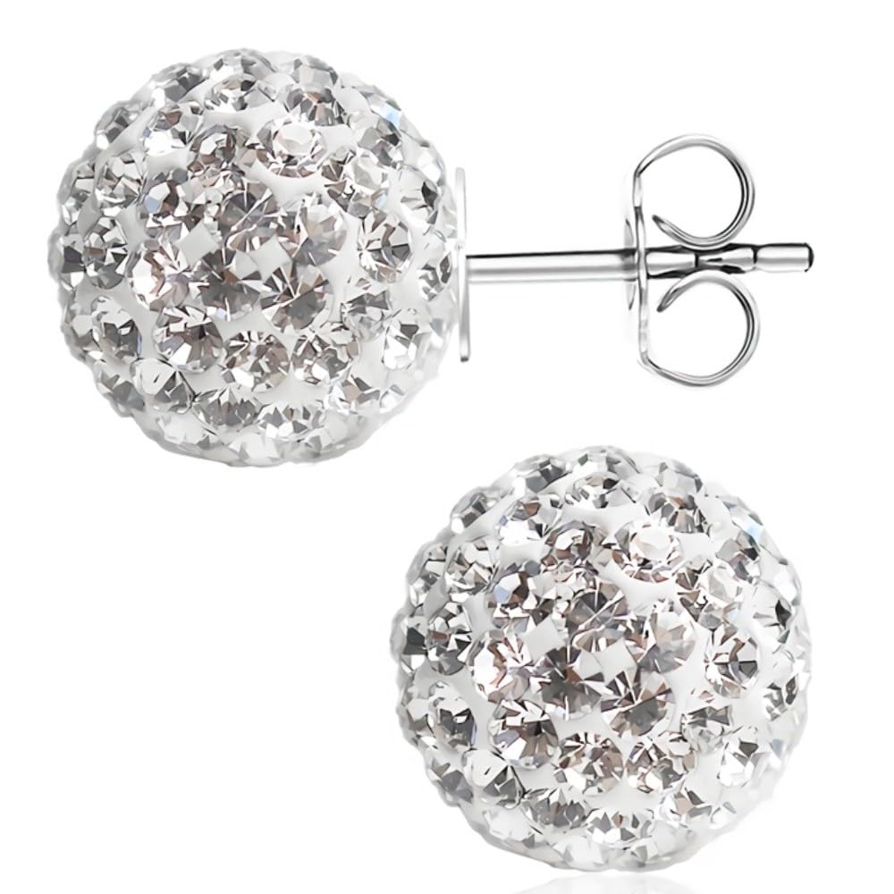 BAYUEBA 925 Sterling Silver Sparkle Crystal Ball Stud Earrings for Women