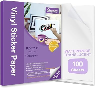 Printable Vinyl Sticker Paper Waterproof Translucent Decal Paper Self-Adhesive Clear Labels Crafts Dries Quickly for Any Inkjet Printer