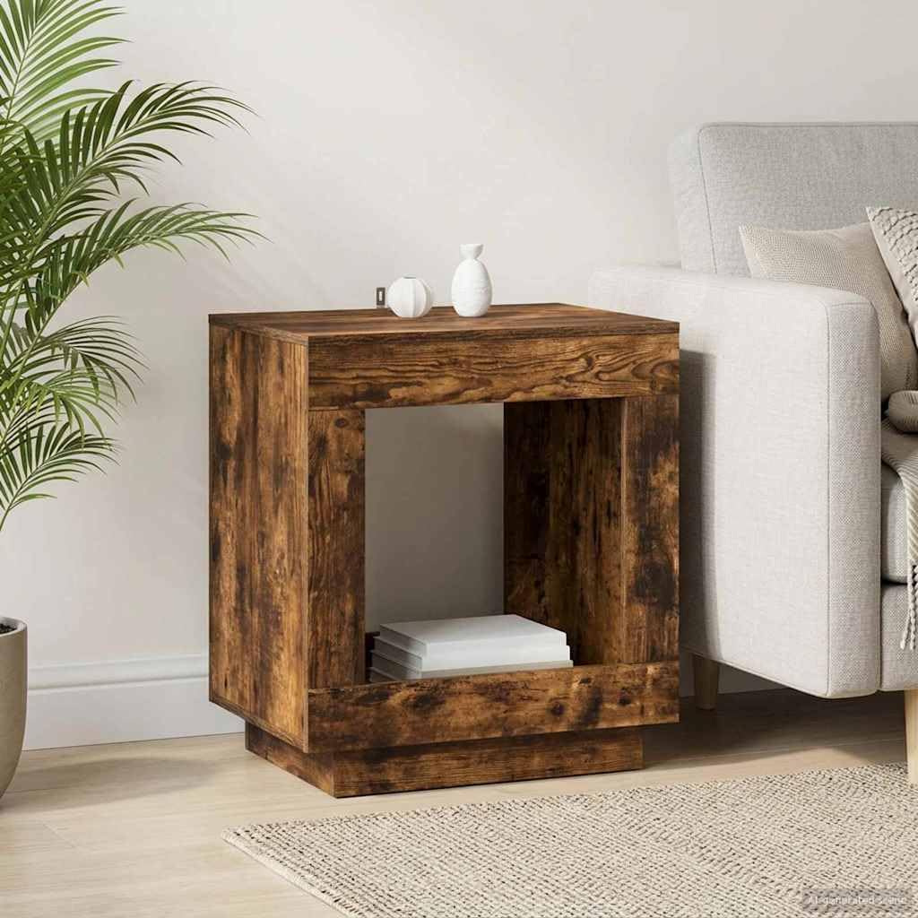 Stolik pomocniczy z materiału drewnopochodnego z wędzonego dębu, 60 x 40 x 65 cm – funkcjonalny stolik kawowy, stolik kawowy i stolik nocny do salonu, sypialni lub korytarza, zajmuje mało