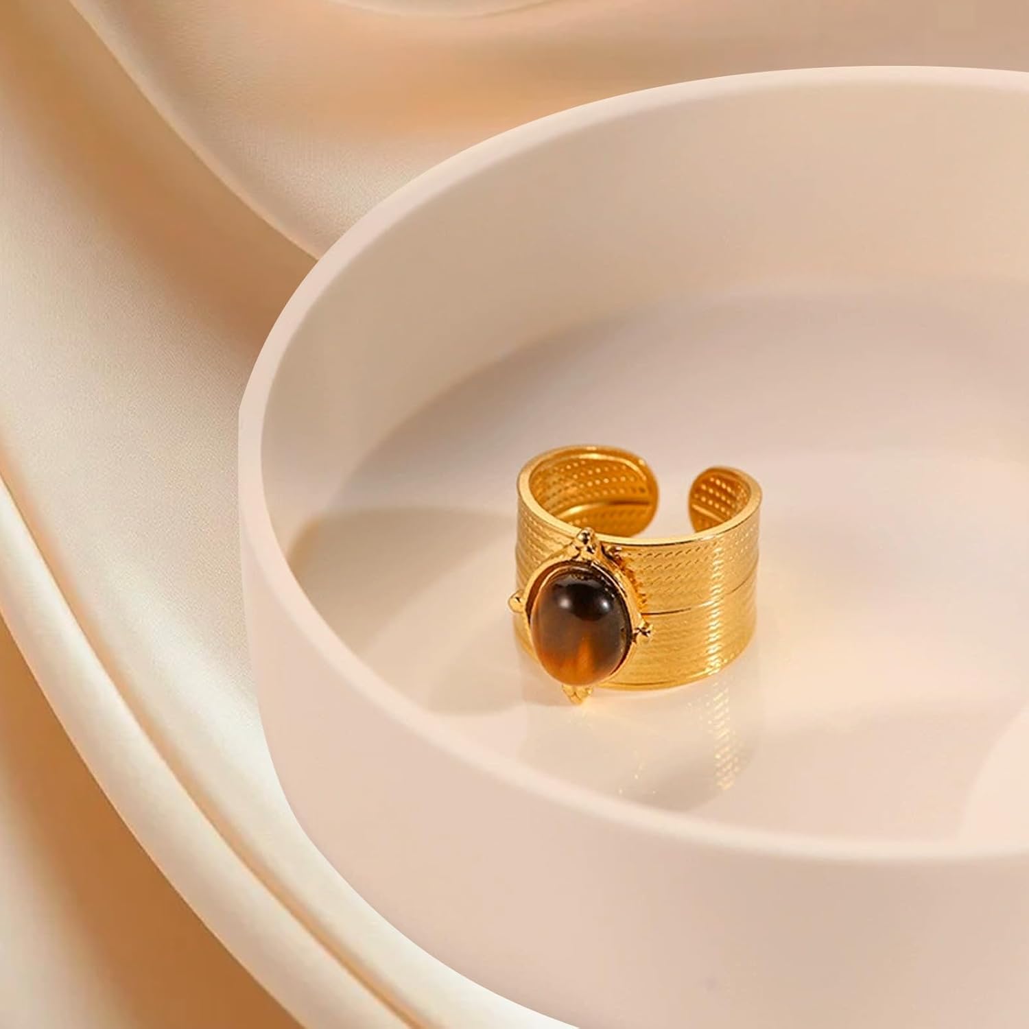 Tiger Eye Stone Chunky Gold Ring for Women Gold Chunky Ring for Women Adjustable Open Ring Jewelry Gift - Image 9