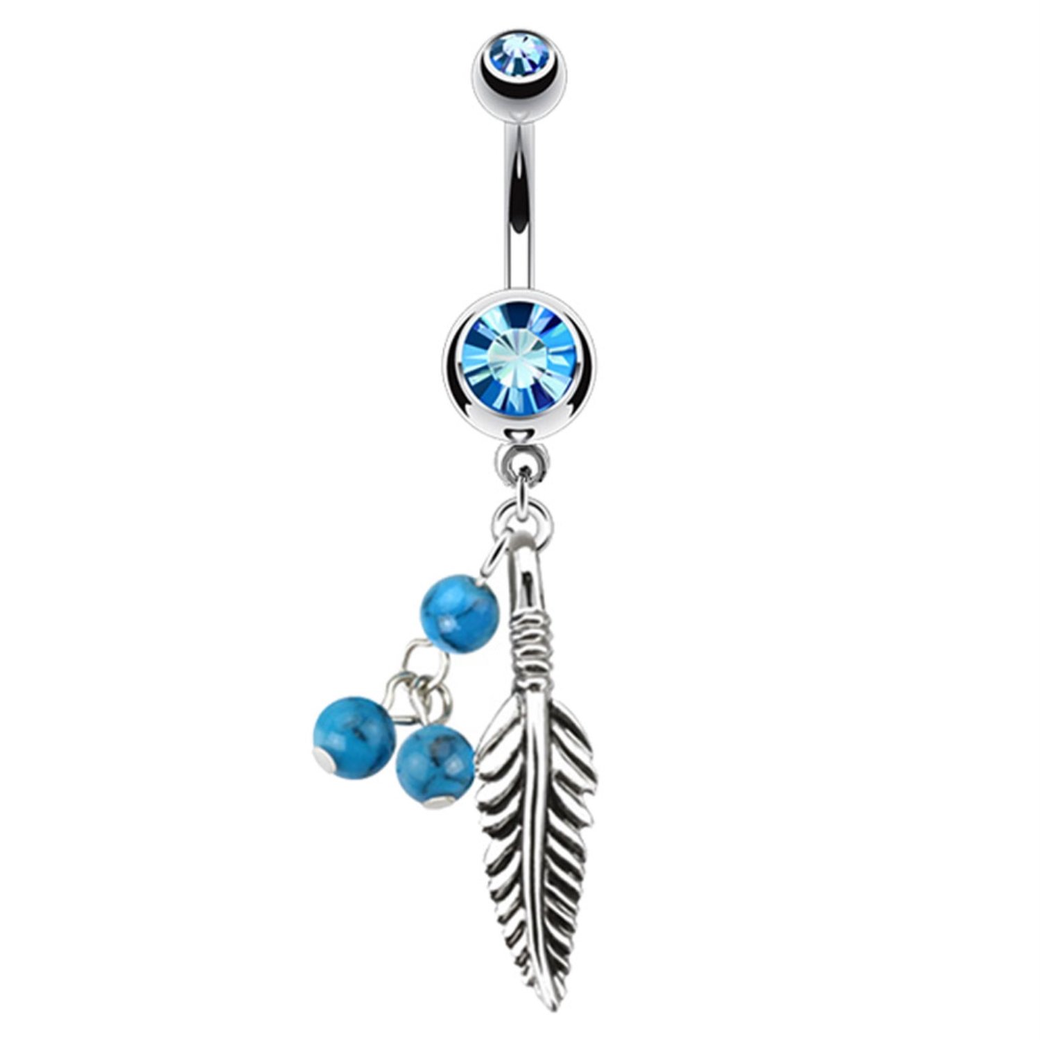 BodyJ4You Tribal Belly Button Ring Piercing Curved Barbell Leaf Dangle 14G (1.6mm) Bar