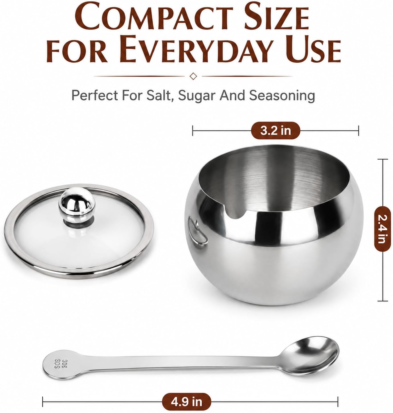Hanmir Sugar Bowl with Lid and Spoon, 8oz Sugar Jar Stainless Steel