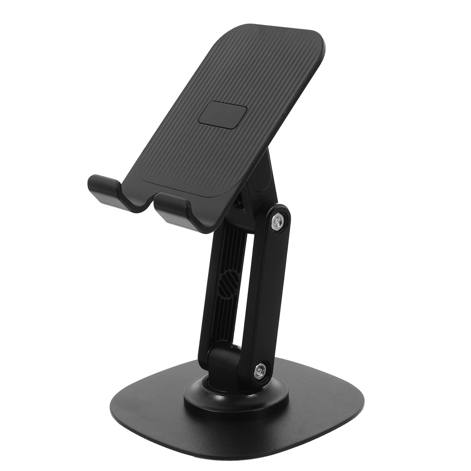 Rotatable Folding Phone Stand Desktop Holder with 360° Dual-Joint Swivel, Black Tabletop Cell Phone and Tablet Cradle for Streaming and Video Calls