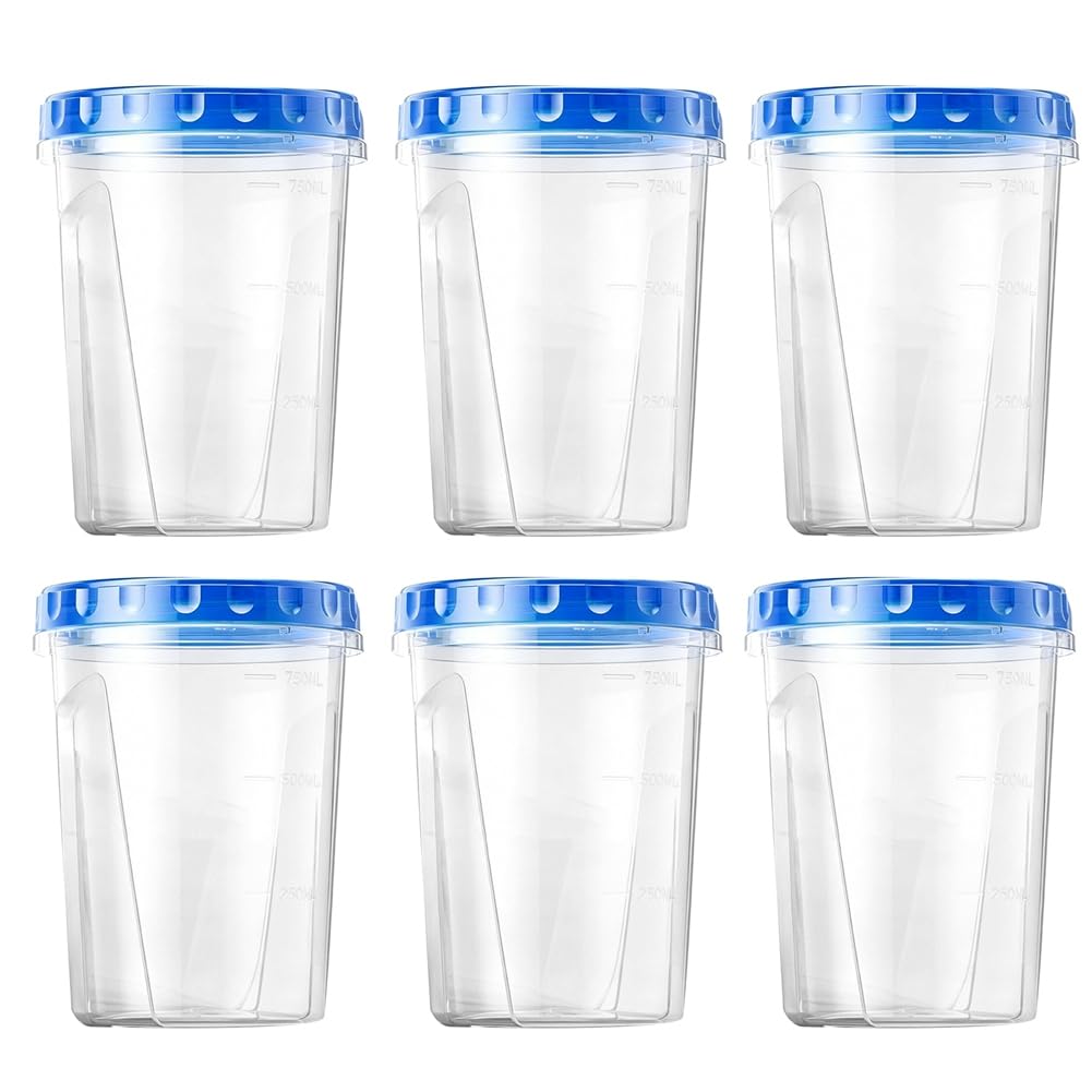 Vjsujehgy Plastic for Salad/Ice Cream Freezer Storage Containers 6 Pack Set, Reusable Twist Top Lids,for Food Storage