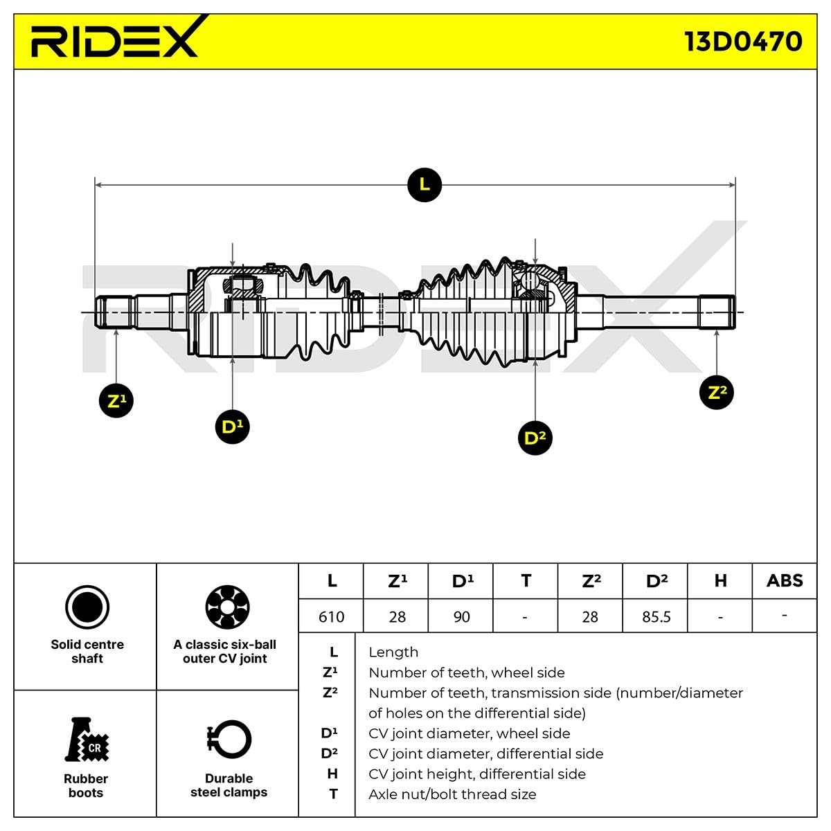 Wał Napędowy RIDEX 13D0470 przedni lewy Kompatybilny z MITSUBISHI PAJERO II Canvas Top V2W, V4W PAJERO II V3W, V2W, V4W Pajero Sport I SUV K7, K9