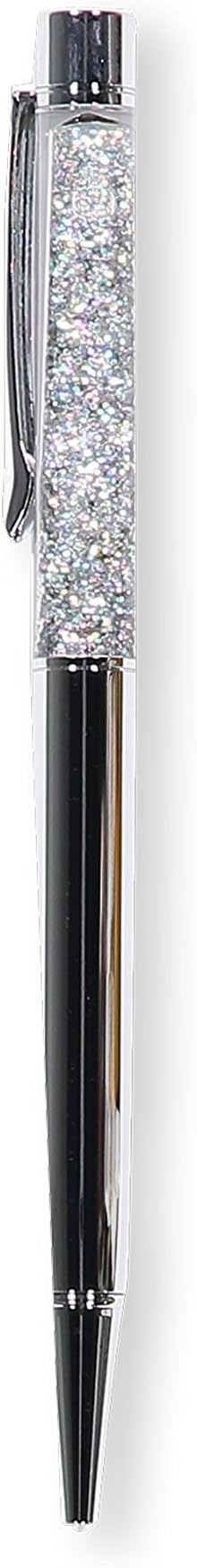 Silver Writing Ball point Metal Pen with Pretty Iridescent Floating Glitter Crystal Sparkles