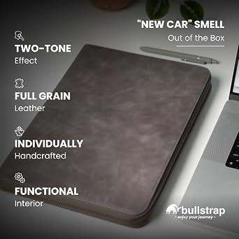 Bullstrap Premium Handcrafted Leather MacBook Sleeve | Extra Thin & Handmade Leather MacBook Case w/Internal Pockets for Documents & Card Slots | Extra Durable & Unique Two-Tone Patina | Slate
