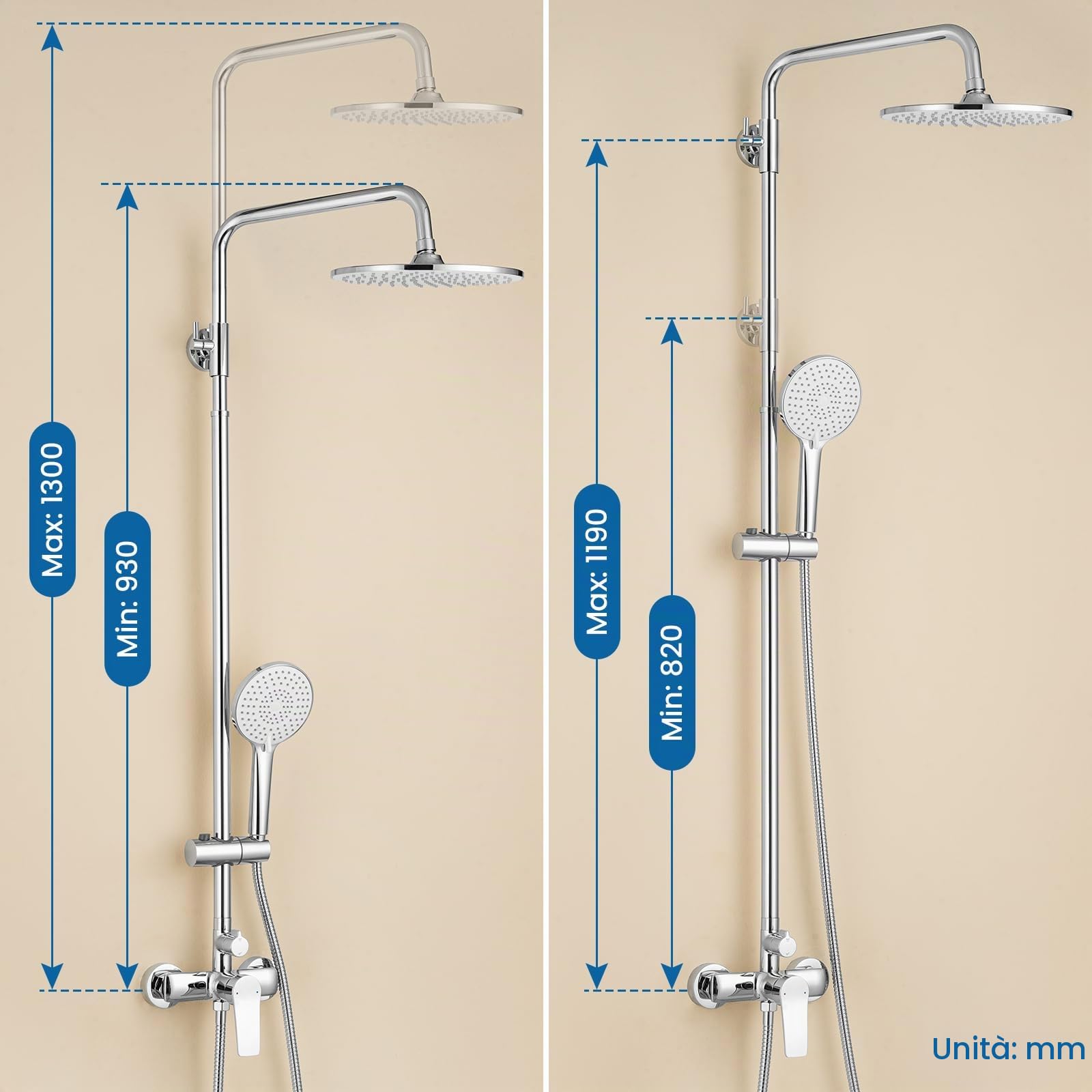 Auralum Colonna Doccia con Miscelatore, Saliscendi Doccia con Soffione e Doccetta Altezza Regolabile, Asta Kit Doccia Acciaio Inox, Cromo