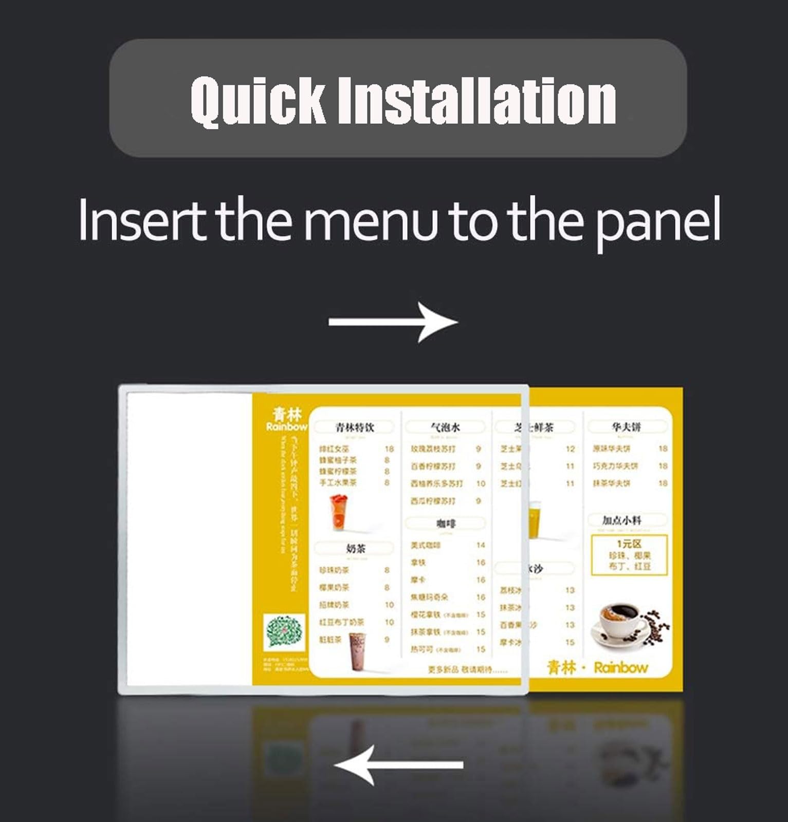 Marco de póster de caja de luz LED, pantalla luminosa para tablero de menú con soporte de metal para publicidad de restaurante, soporte de menú de escritorio, 297 x 420 mm