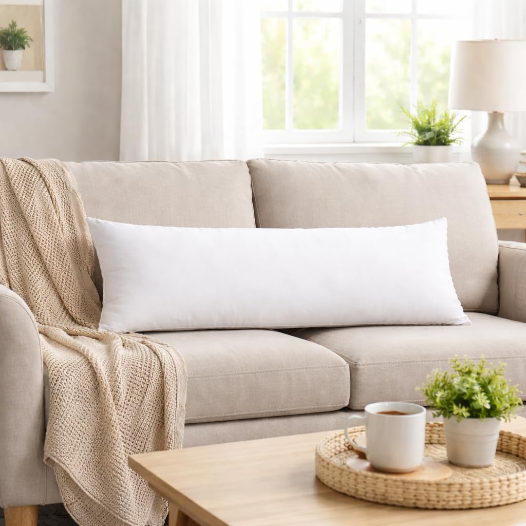 14 x 36 Inch Rectangular Throw Pillow Insert – Supportive Polyester Filled Cushion for Lumbar, Bench and Decorative Covers