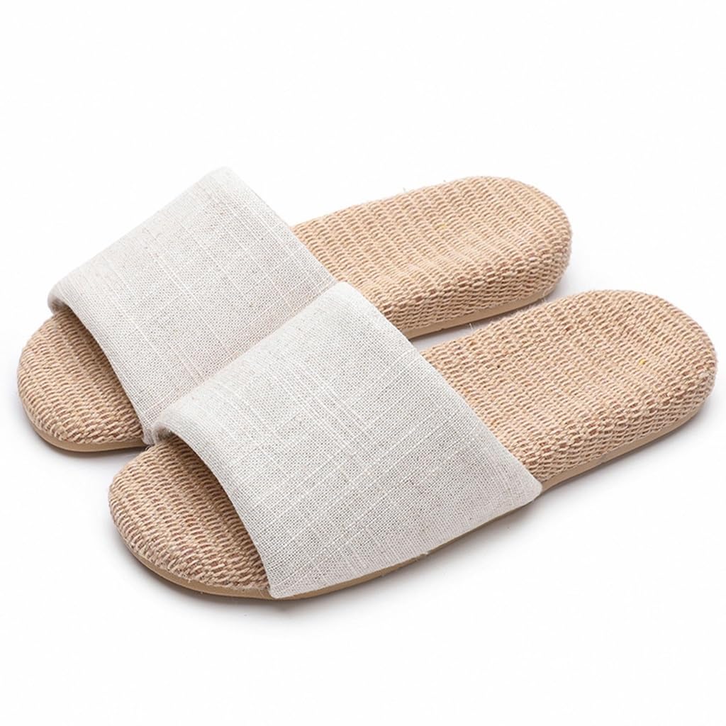 Zapatillas de Lino cómodas para Mujeres y Hombres para Mujer Sandalias de Interior con Punta Abierta para el hogar Zapatos de Suela Antideslizante Suave de Lino (Beige, 36/37 EU)