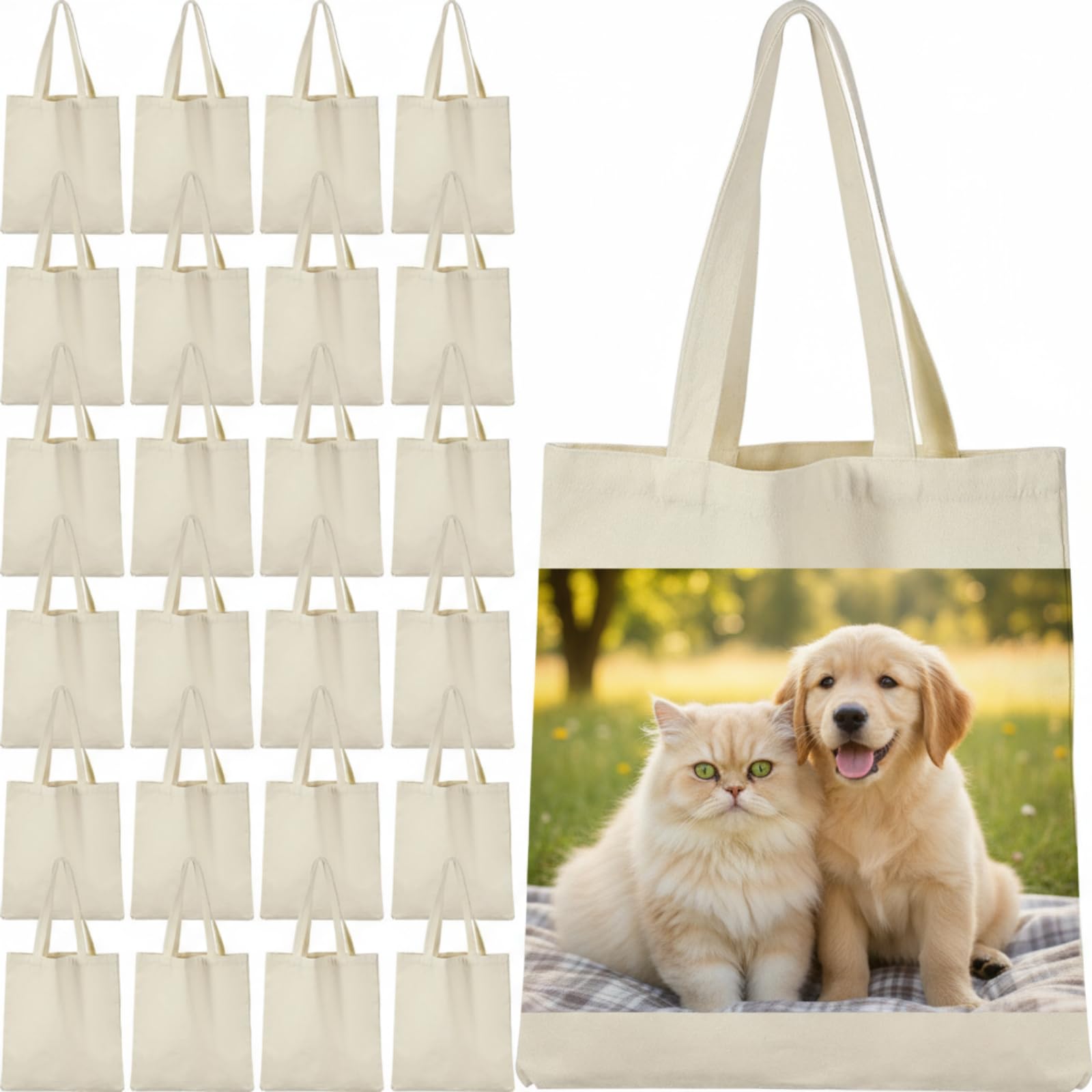 Reginary 40 Pcs Sublimation Polyester Tote Bags with Handle 15 x 13 Inch Reusable Canvas Grocery Luggage DIY Sack Goody to Decorate Painting Crafting